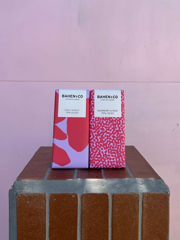 Bahen and Co Chocolate Block in a variety of flavours created in the Margaret River region of WA using only Cacao Beans and organic Sugar